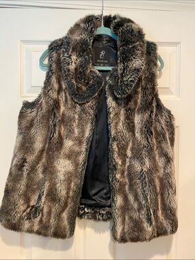 Rachel Zoe Plush Faux Fur Vest in Brown and Gray Tones